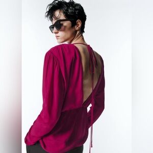 NWOT Zara Women's Fuchsia Open Back Long Sleeve Blouse